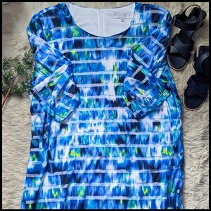 EUC Lily & Taylor Mosaic Stripe Quarter Sleeve Dress in Blue